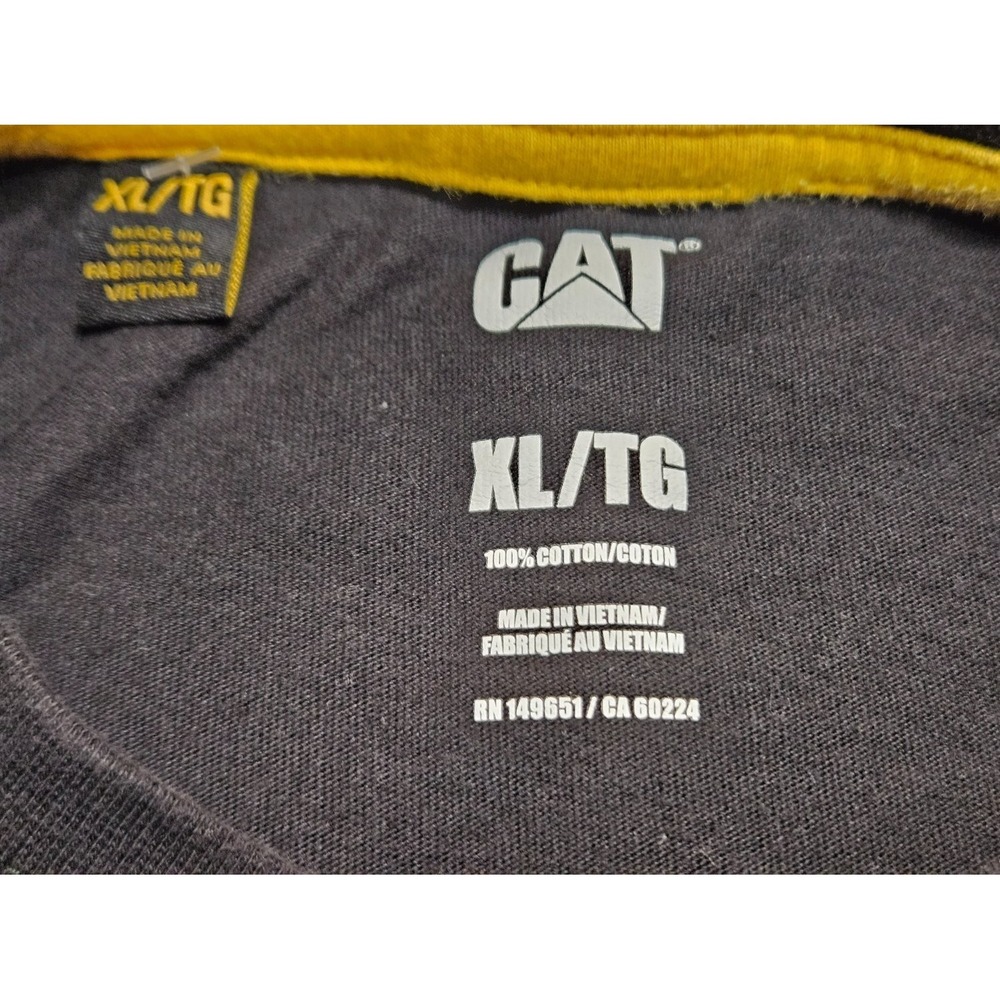 Caterpillar Cat Logo Pocket Tee Men's T-Shirt XL Black Yellow Neck Tape - Picture 5 of 9